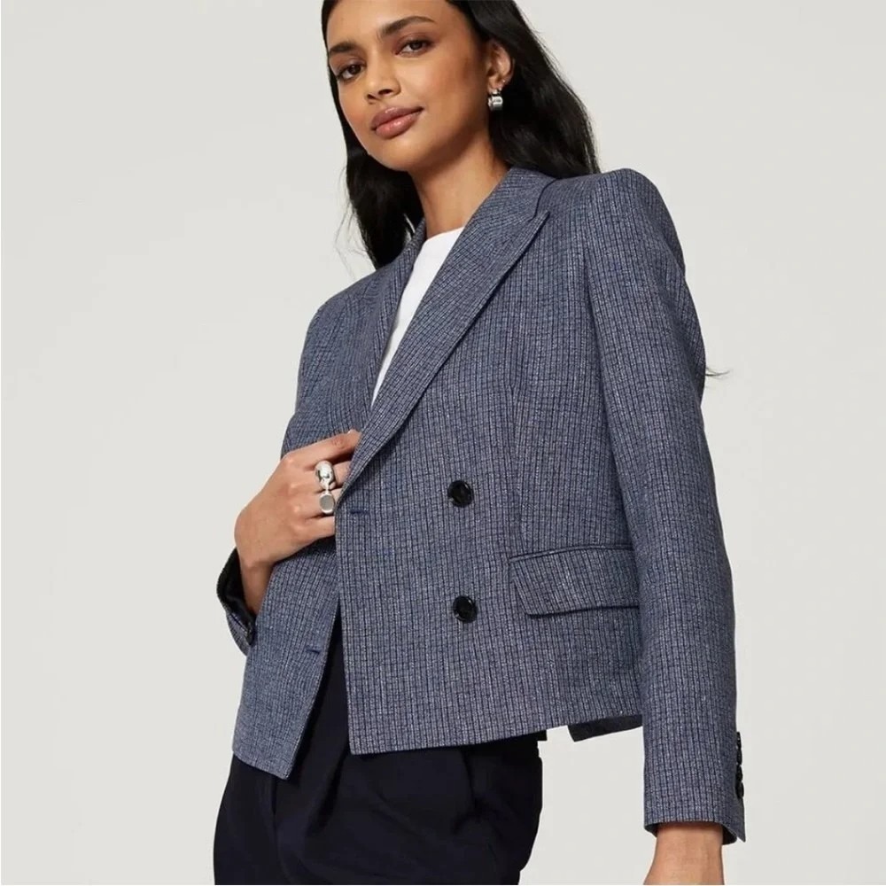 Hugo Boss Joia Blazer Women's Size 6 Midnight Fantasy Check Double Breasted $525